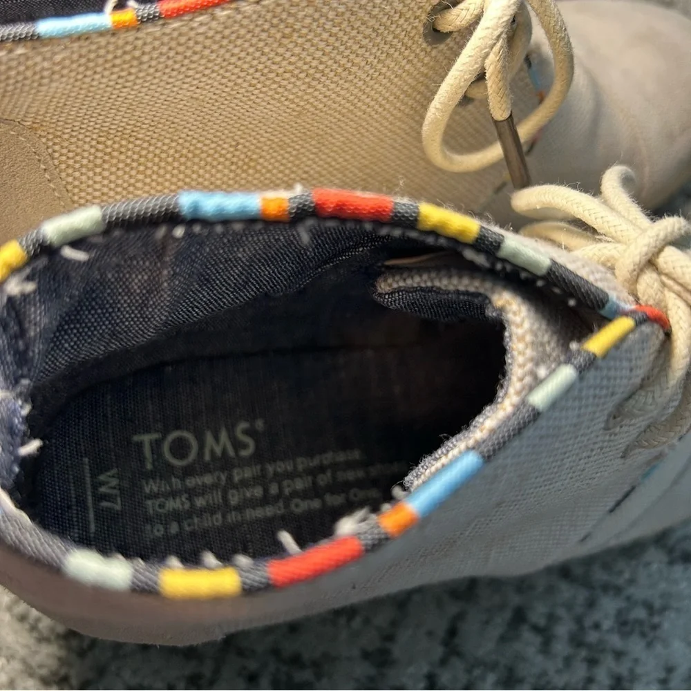 TOMS Whisper Suede Desert Canvas Lace Up Cork Wedge Size 7